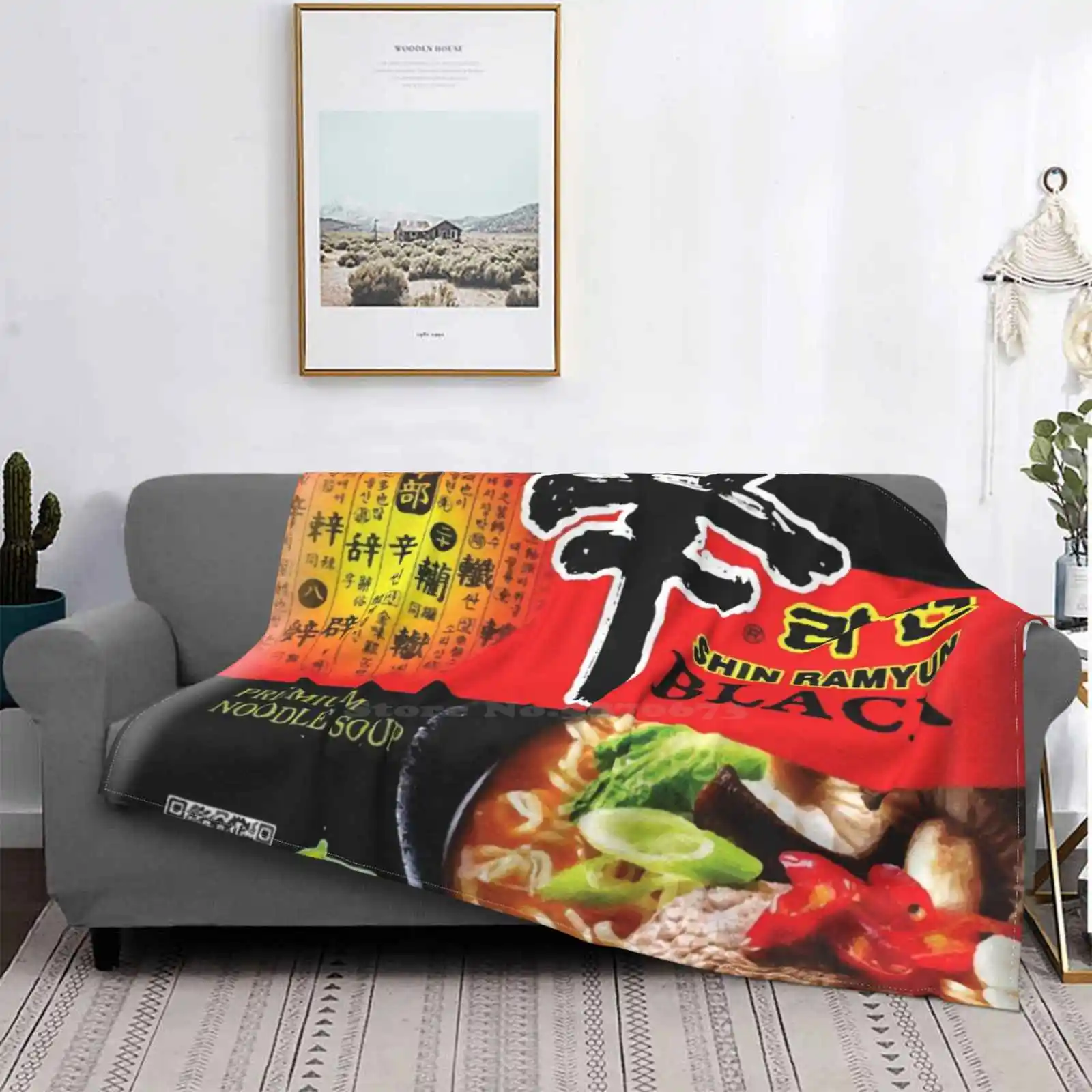 

Shin Ramyun-Manta de cubierta suave para decoración del hogar, ropa de cama, fideos negros Ramen, color negro, todos los tamaños