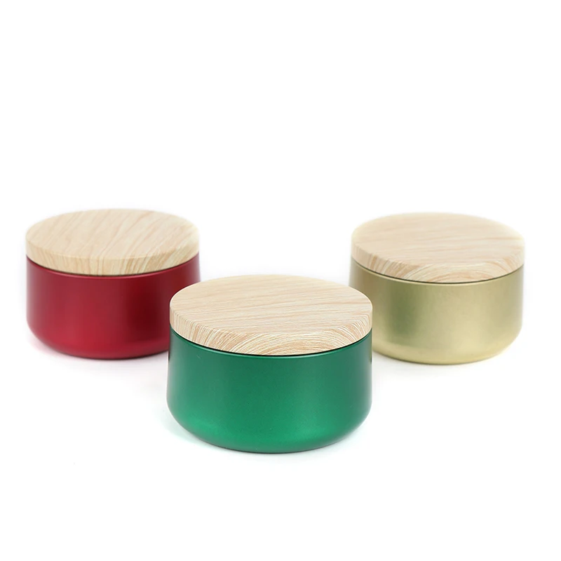 2021 New Hot Round Candle Grain Container with Wood Lids Colorful Candle Boxes Empty Storage Jars Cosmetic Pot Tea Candy Box