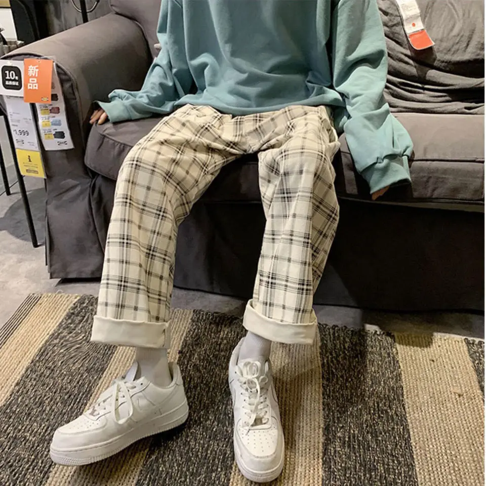 

Casual Pants Women Loose Plaid Straight Trousers for Teenagers Females Harajuku Streetwear All-match Korean Style High Street BF