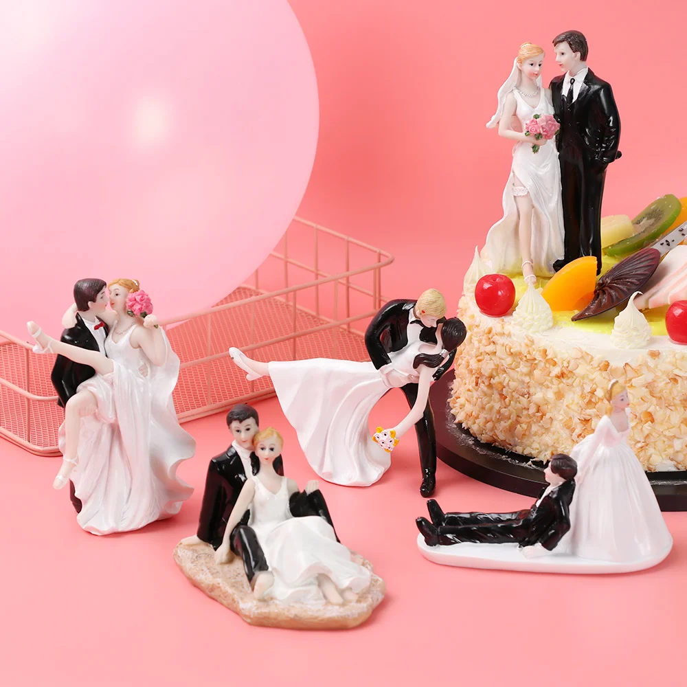 

Elegant Bride Groom Couple Cake Topper Wedding Resin Decoration Figurine Gift Valentine's Day Engagement Decor Anniversary