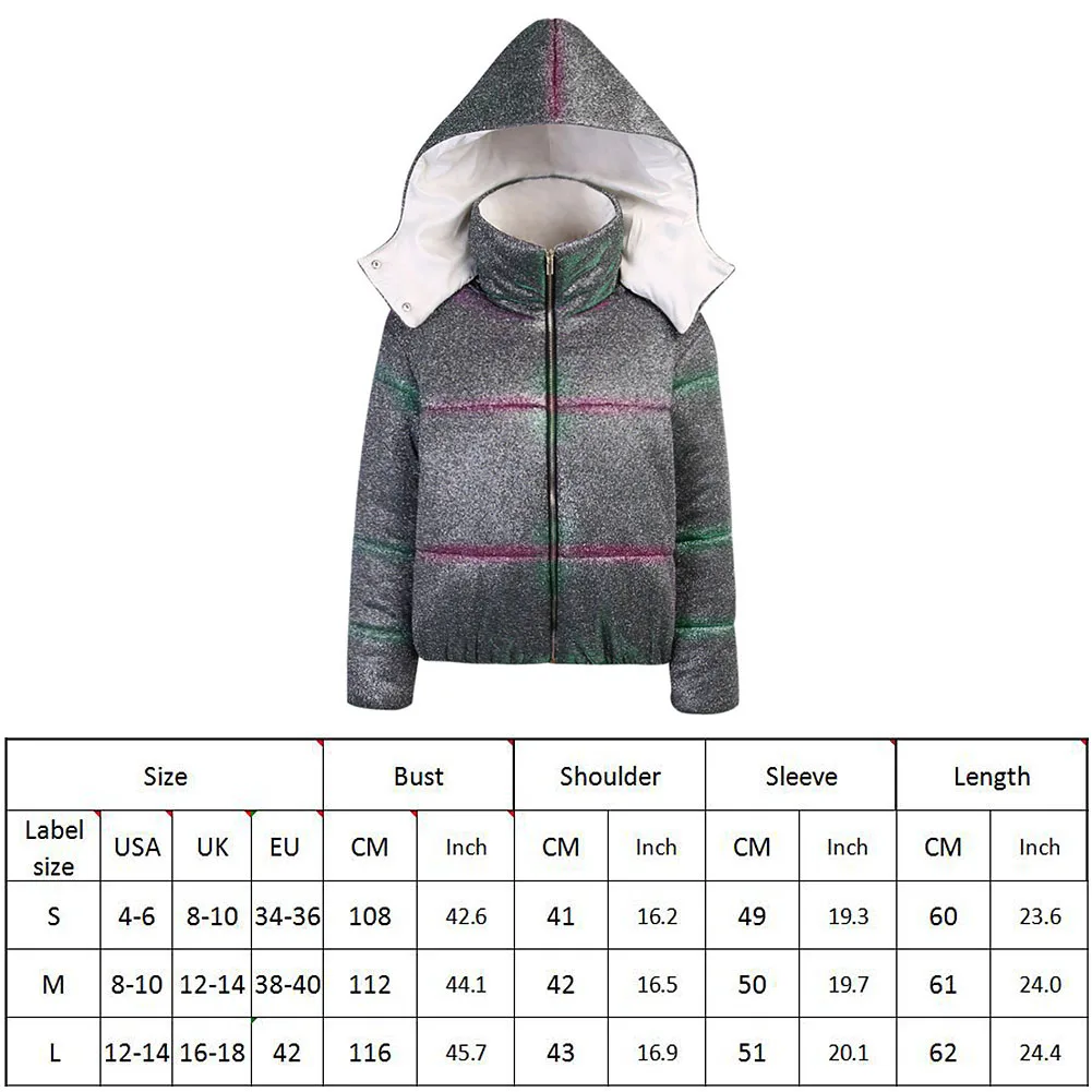 

Glitter Reflective Puffer Jacket Parka Women Autumn Winter Warm Hoodies Bubble Coat Ladies Casual Overcoat Streetwear