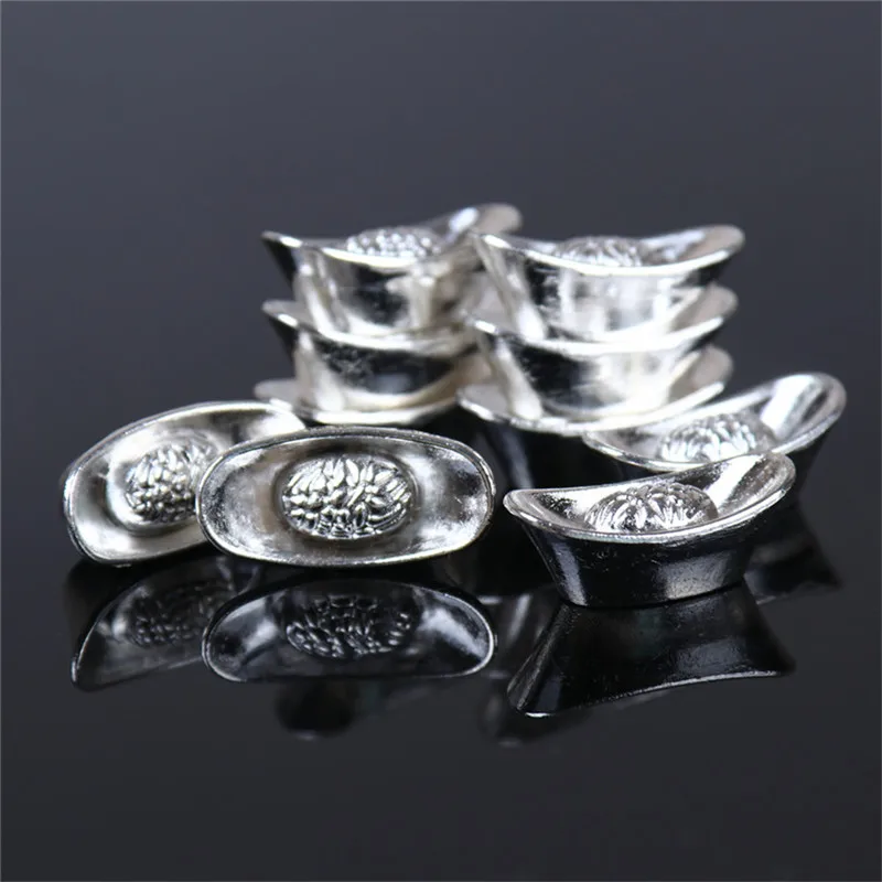 

10 шт. китайский Серебряный слиток фэншуй счастливый юанбао орнамент декор для удачи ролевая игрушка