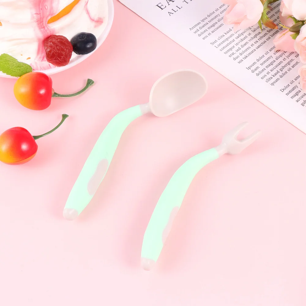 

2pcs in 1 Set Baby Food Supplement Feeding Tableware Fork Spoon Set Practice Feeding Tools for Infant Baby)