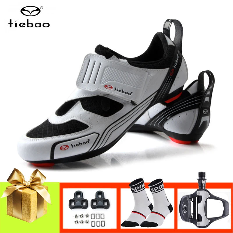 TIEBAO Road cycling shoes Triathlon sneakers men women sapatilha ciclismo breathable self-locking road bike shoes cleats pedals
