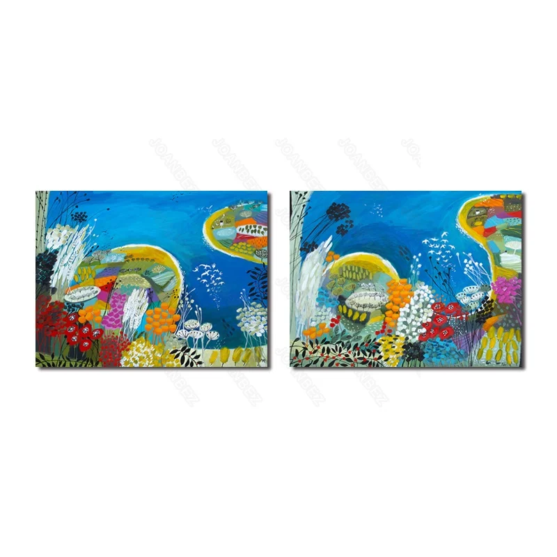 

Modern Style Canvas Material Illustration of Sea Grass and Grass Fish Jellyfish Landscape Design Background Poster 2 Pc