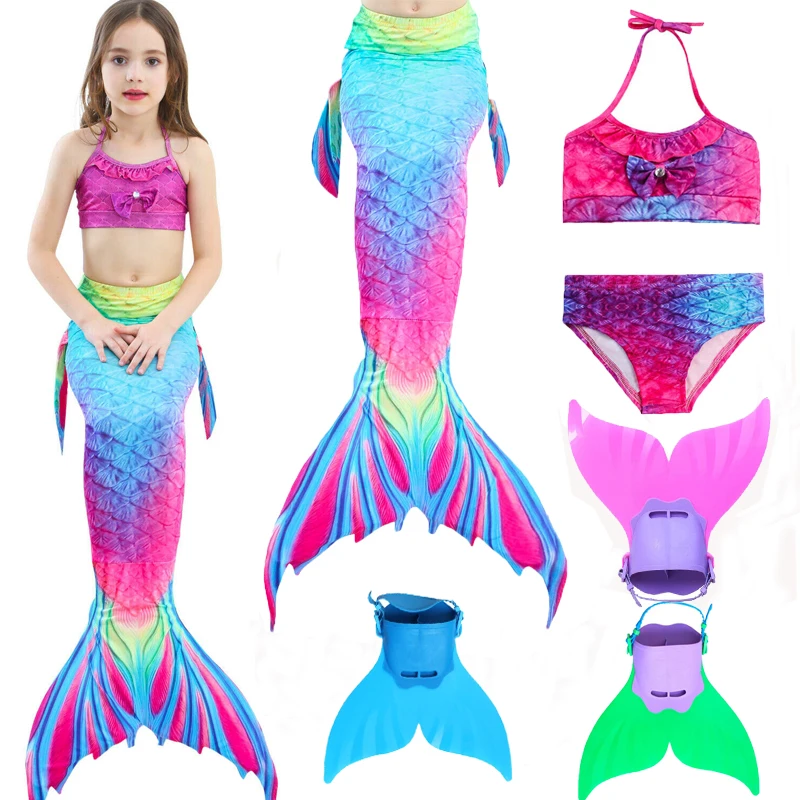 4 шт. хвост русалки комплект бикини плавательный костюм для детей с Моноласты