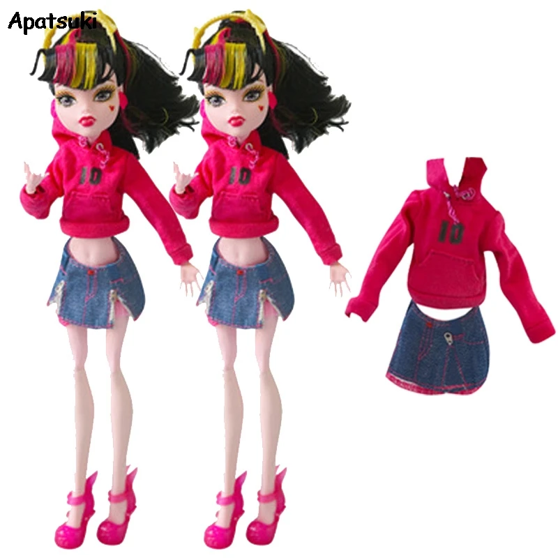 Розовая Одежда для куклы Monster High Толстовка с длинным рукавом свитшот + джинсовое