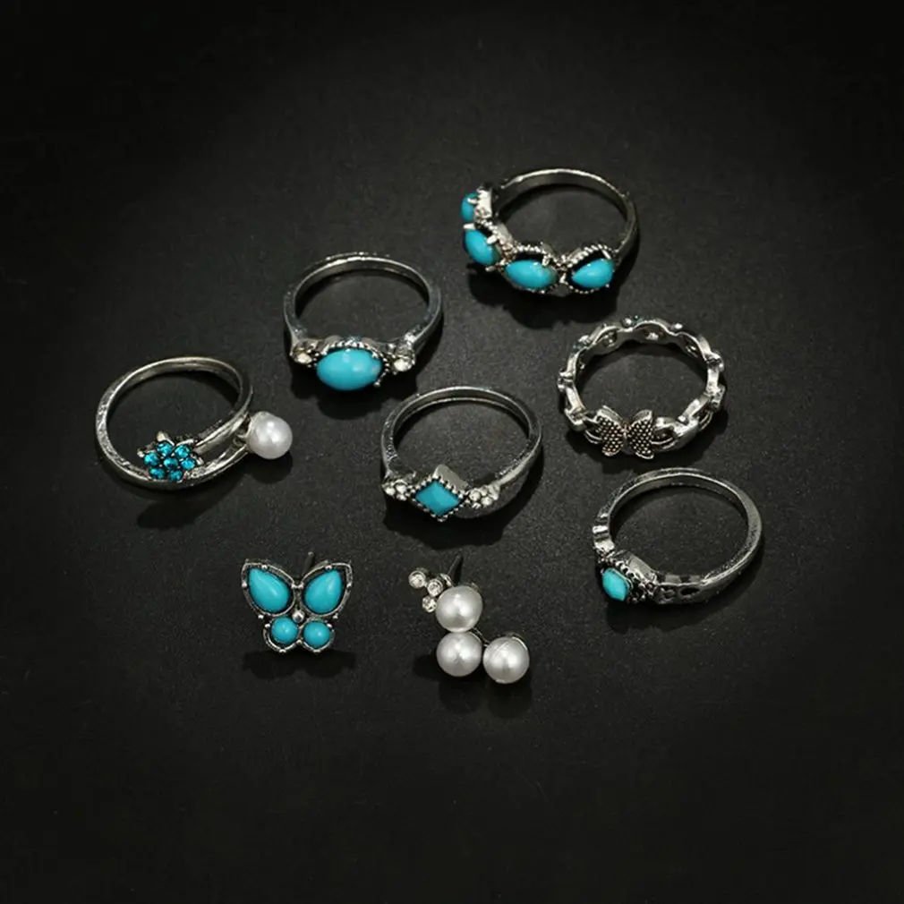 В стиле ретро с геометрическим принтом Кольца Комплекты палец круглый ювелирные