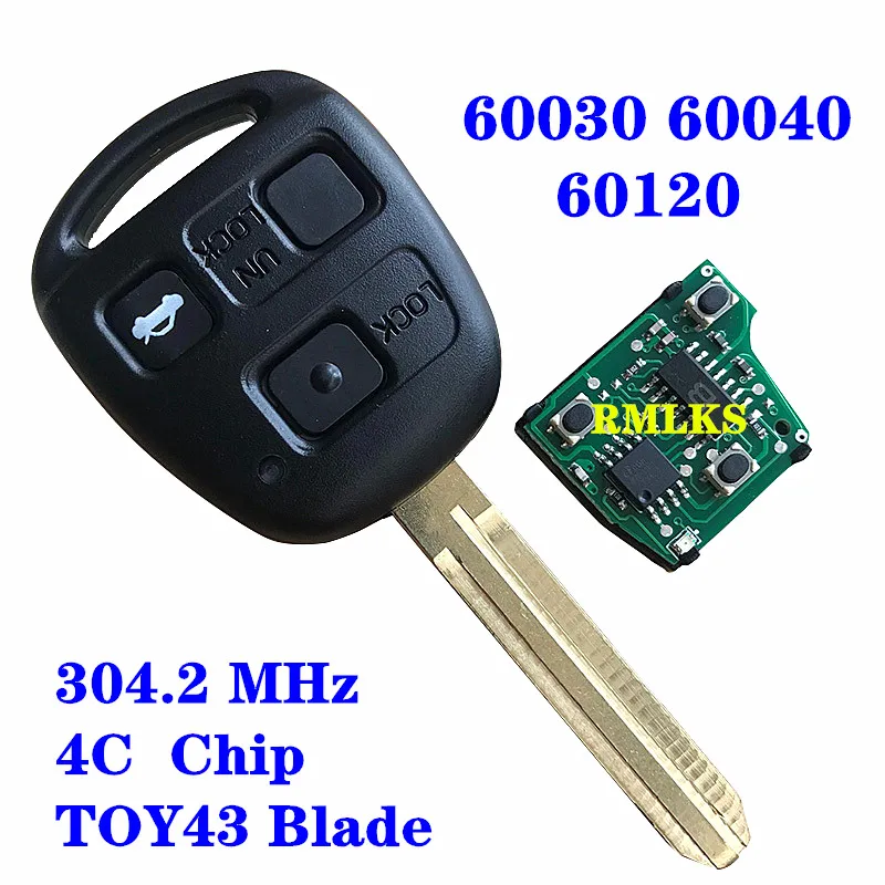 Запасной пульт дистанционного управления для Toyota Prado 120 2002 2003 2004 304 2 МГц чип 4C