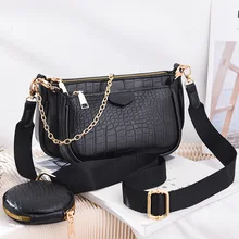 Fashion Crocodile Pattern Womens Shoulder Bag Designer 3 Pcs/Set Chain Crossbody Messenger Bags Lady Alligator Wide Strap Purse