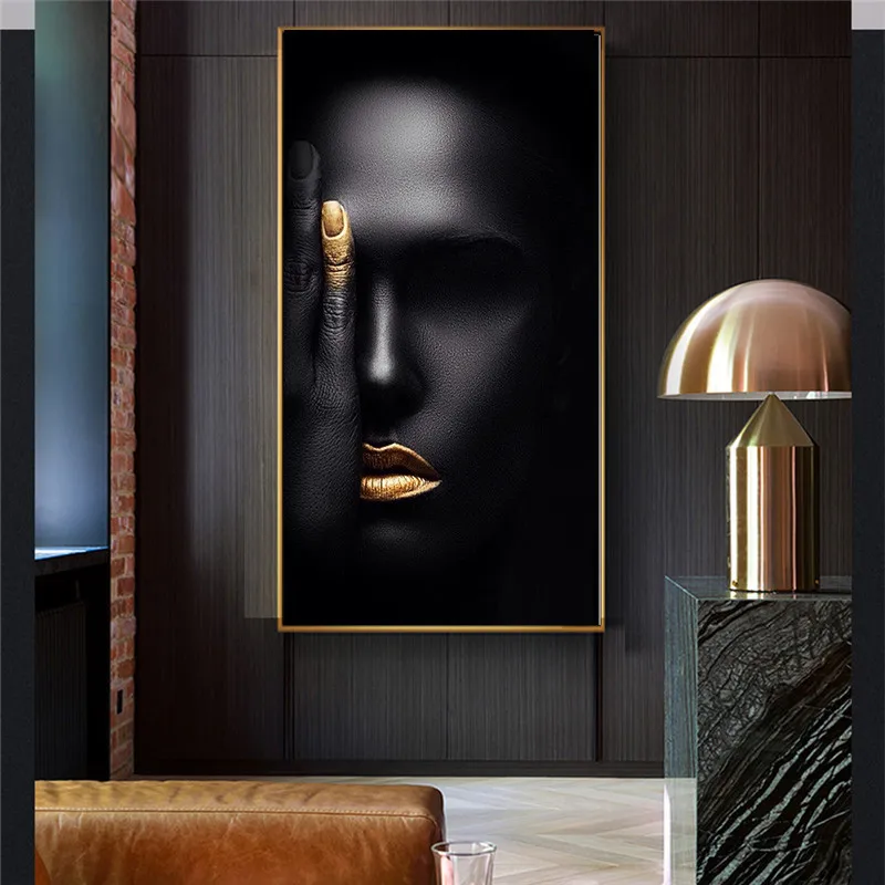 

Unframed Black African Golden Woman Portrait Canvas Painting Posters Wall Art Picture for Living Room Cuadros Home Wall Decor