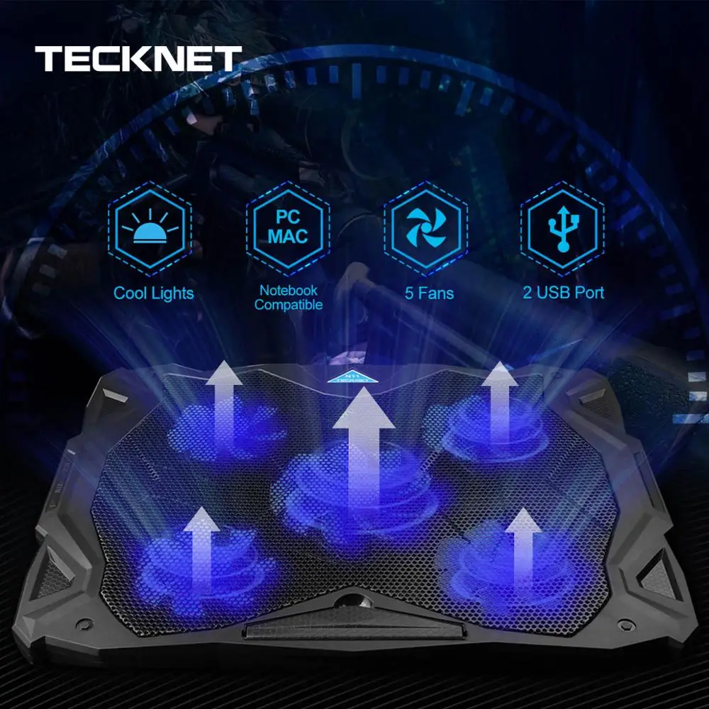 Охлаждающая подставка TeckNet для ноутбука 5 вентиляторов охлаждающая при 1500 об/мин