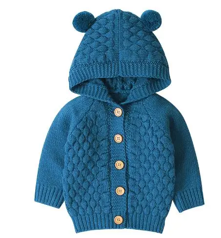 82W566 Navy blue Вязаный кардиган для маленьких мальчиков зимние теплые для детей детские свитера модная куртка с капюшоном и длинными рукавами одежда для детей - Цвет: 82W566 Navy blue