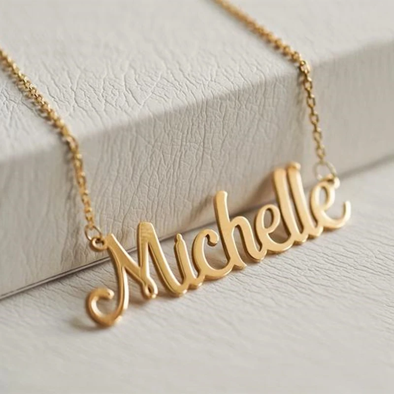 Ожерелье чокер из нержавеющей стали с именем под заказ серебро розовое золото