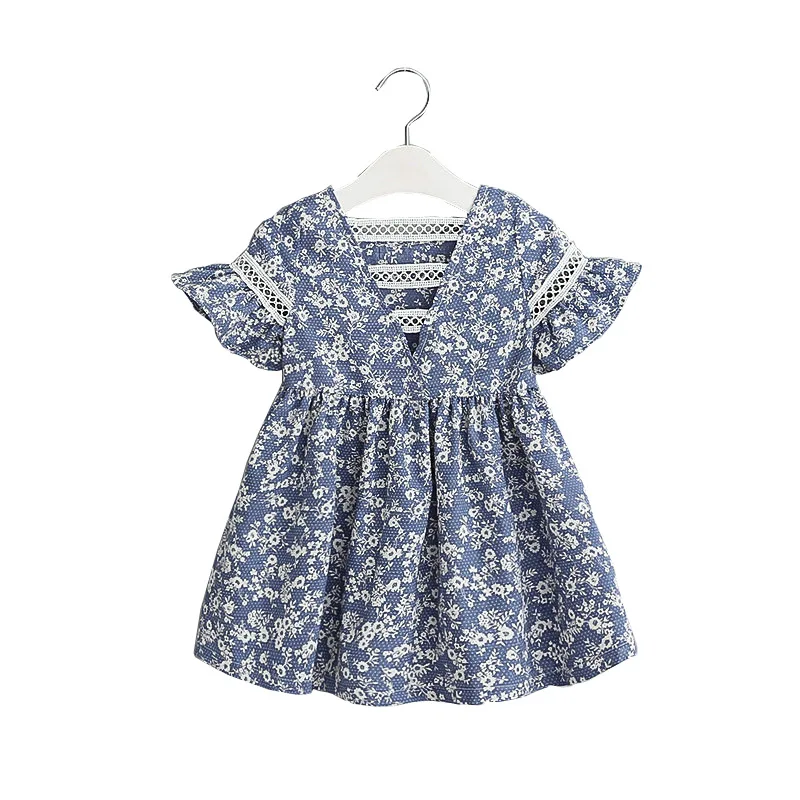 

Baby Girls Dresses Summer Clothes Flowers Print V-Neck Girl Princess Dress Cute Cotton Kids Clothing