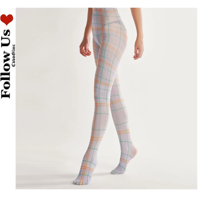 

Lolita Kawaii Leggings Mesh Tights Women Fashion Plaid Printed Breathable Bottoming Stockings Socks Sexy Pantyhose Pants Female