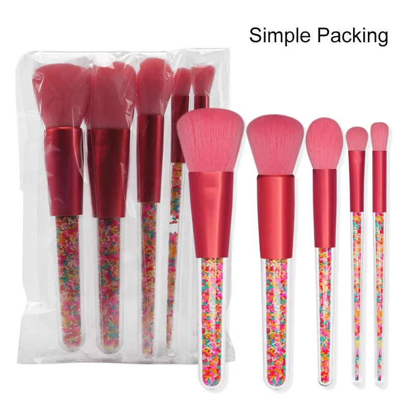 Simple Packing Brush Набор кистей для макияжа с прозрачной кристальной ручкой, 5 шт., мягкие конфеты сладости, пластиковая ручка, набор кистей для макияжа, профессиональный - Handle Color: Simple Packing Brush