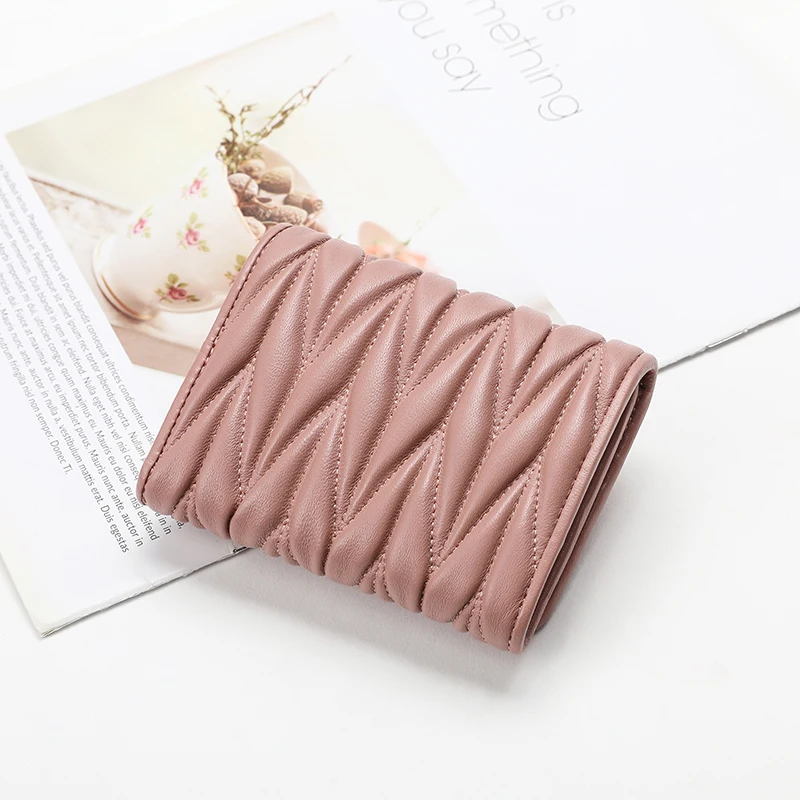 chsanato new fashion women wallets brand designer short wallet purse sheepskin ruffles card holders hasp coin purses hot free global shipping