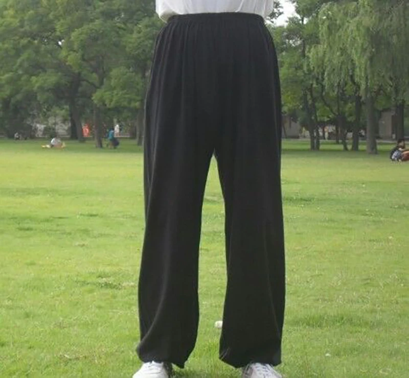 Мужские и женские брюки Tai Chi, хлопковые черные спортивные штаны для занятий боевым искусством, тхэквондо каратэ, дзюдо, китайские брюки для кунг-фу на 95-185 см