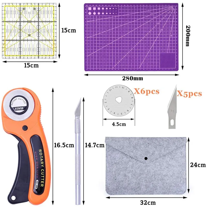 LMDZ Rotary Cutter Set with Cutting Mat Patchwork Ruler Carving Knife Kit for Sewing and Quilting Leather Tools | Дом и сад