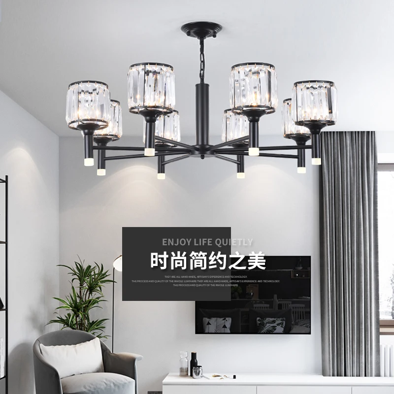 

Modern LED Rectangle Living Room K9 Crystal Chandeliers Light Fixtures for Cafe Office Indoor Home Lamp Fixtures