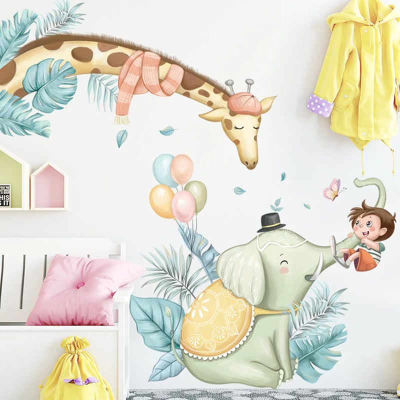 

cartoon giraffe wall sticker for children room self adhesive cartoon kids bedroom cute elephant wall decal
