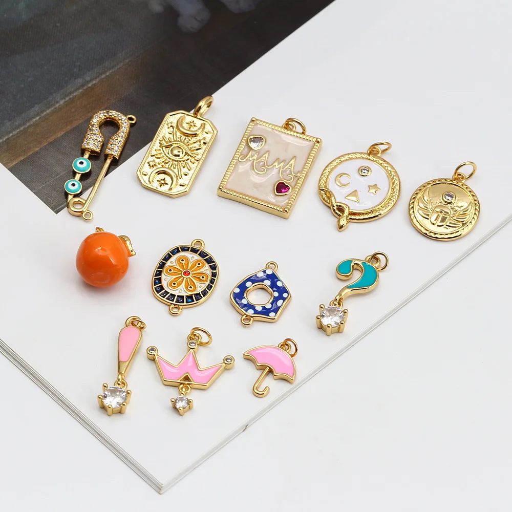 

Meibeads Copper Pendant Evil Eye Pin Crown Umbrella Question Mark Fruit Flower Charm for Jewelry Making Diy Necklace Accessories