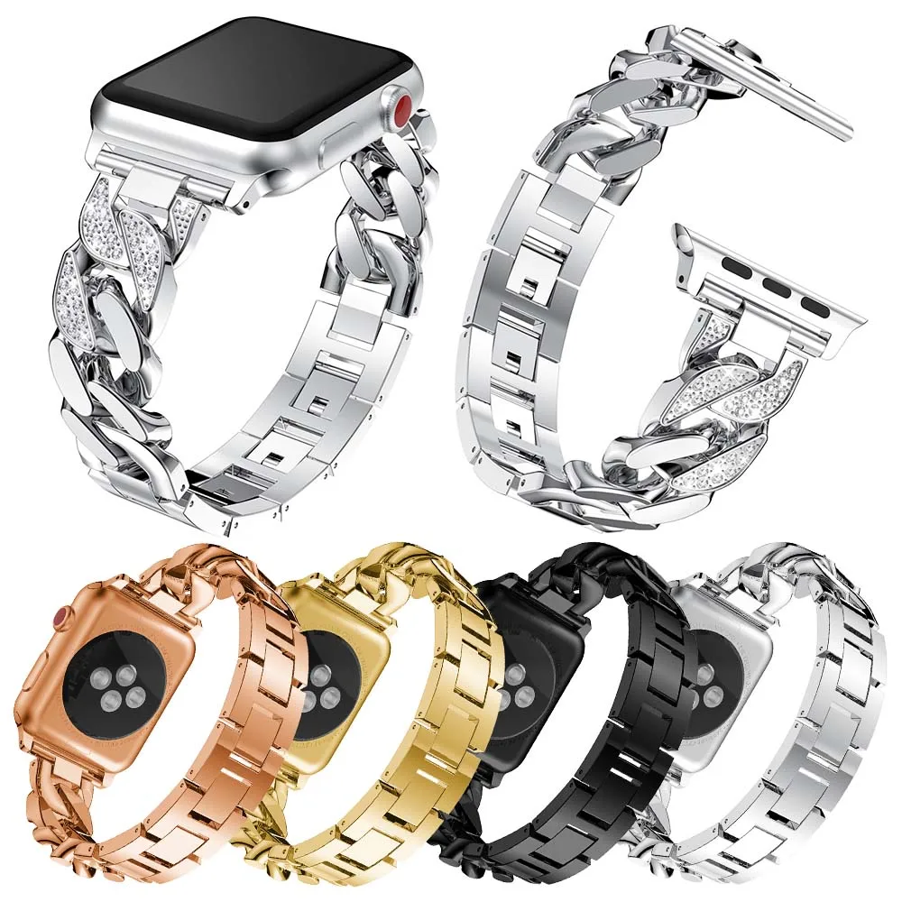 

Women Metal Diamond Strap for Apple Watch SE Band 40mm 44mm 38mm 42mm Cowboy Chain Bracelet for iWatch Series 6 5 4 3 Link Belt