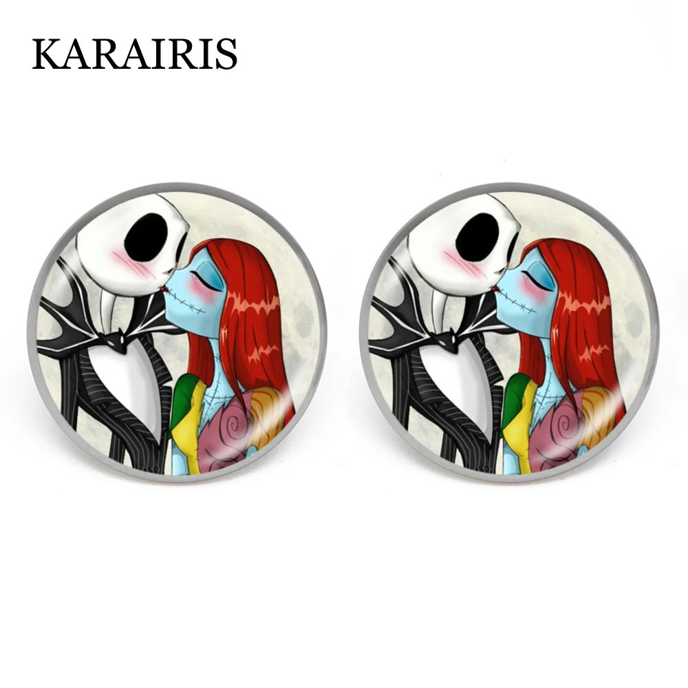 

KARAIRIS New Arrival Jack Skellington and Sally Earrings Nightmare Before Christmas Patterns Ear Studs Earring Female Handicraft