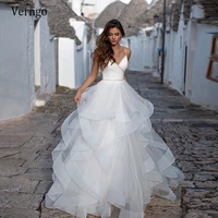 verngo modern spaghetti straps a line tulle ruffles wedding dresses beading pleats detail back sweep train 2021 bridal gowns