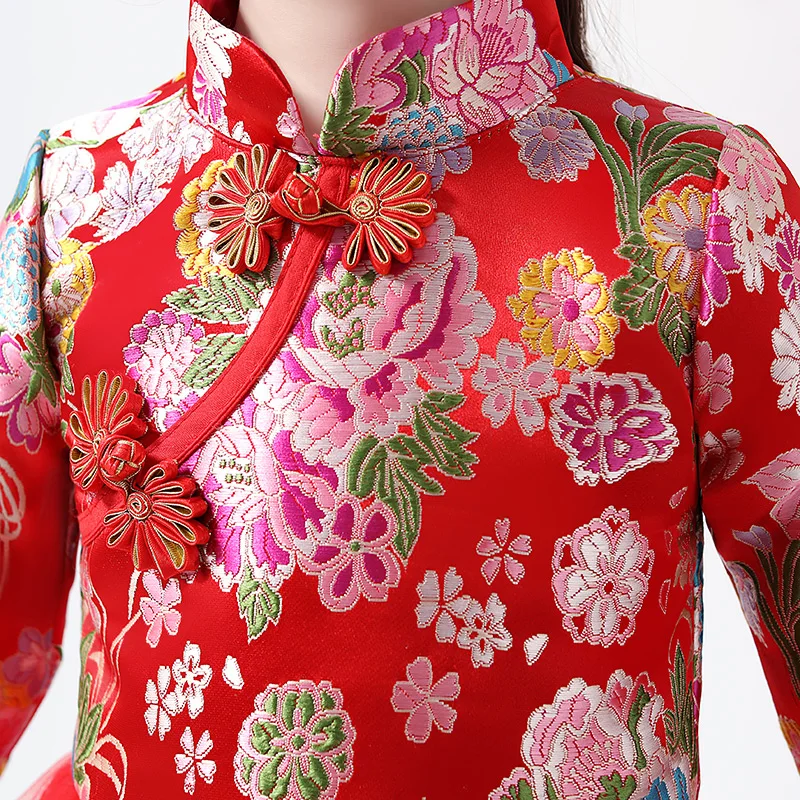 Китайская Новогодняя одежда зимнее платье для девочек принцессы пачка Вечерние