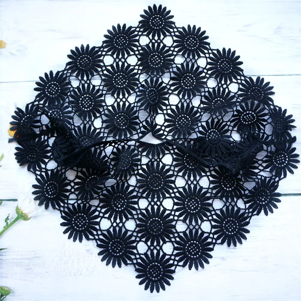 Черная ткань воротник вышитый цветок полые аппликации пришить патч для платья