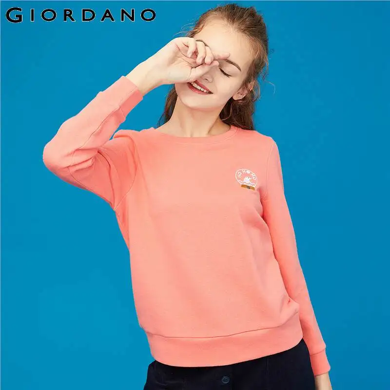 Giordano/Женская толстовка со значки с животными, пуловер с круглым вырезом, махровые топы с длинными рукавами, Sudaderas Para Mujer, смешанный хлопок 13329812