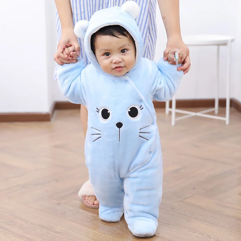 

Newborn Baby Romper Winter Infant Hooded Jumpsuit Animals Fleece Warm Overall Onesies Costume Boys Girls Snowsuit Clothing T0084