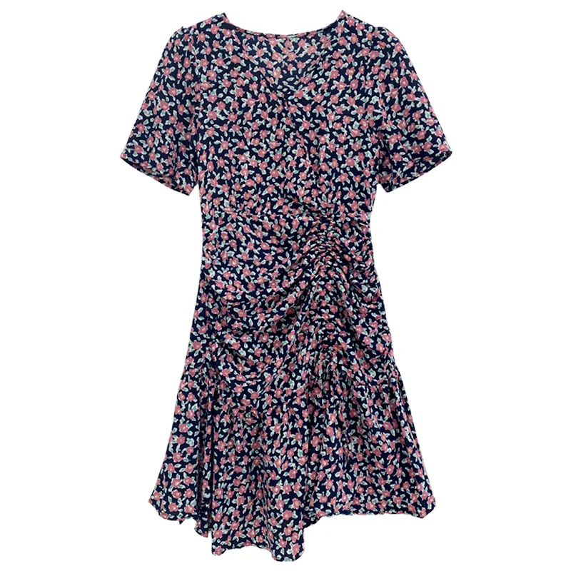 

2021 summer June dress is coming for women's short-sleeved square neck A-line skirt floral dress