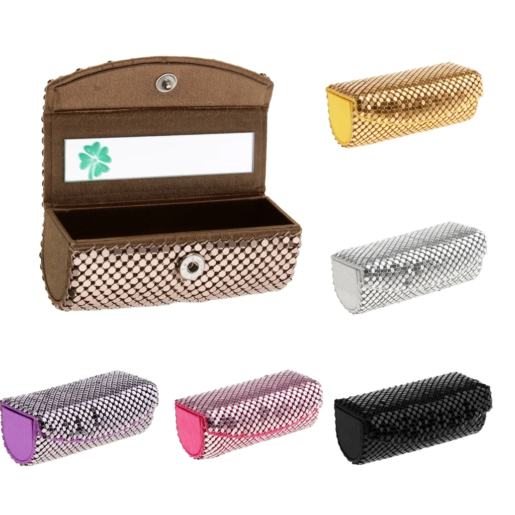 

Women Ladies Glittery Lipstick Case with Mirror Purse Lipstick