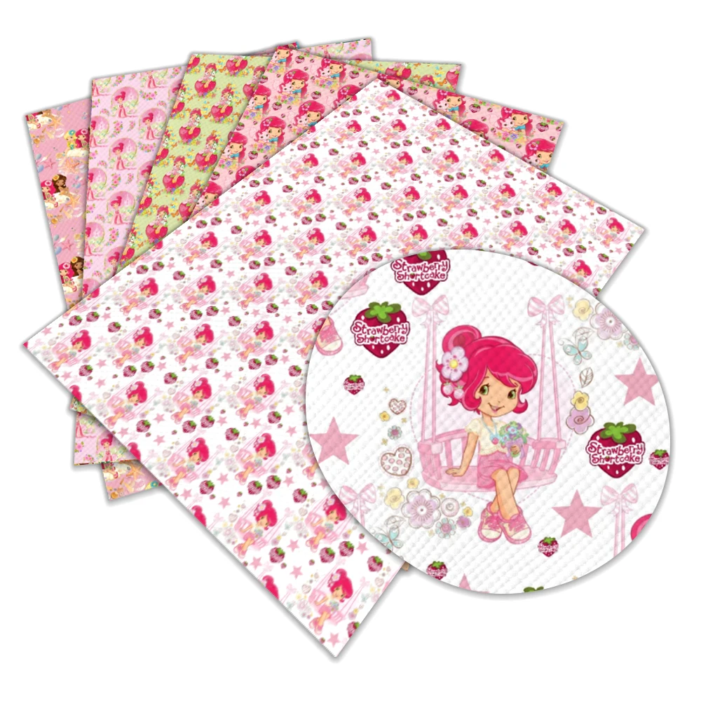 

DIY 30 cm x 136 cm Synthetic Leather Sheet strawberry girl printed Faux Leather Fabric 1piece