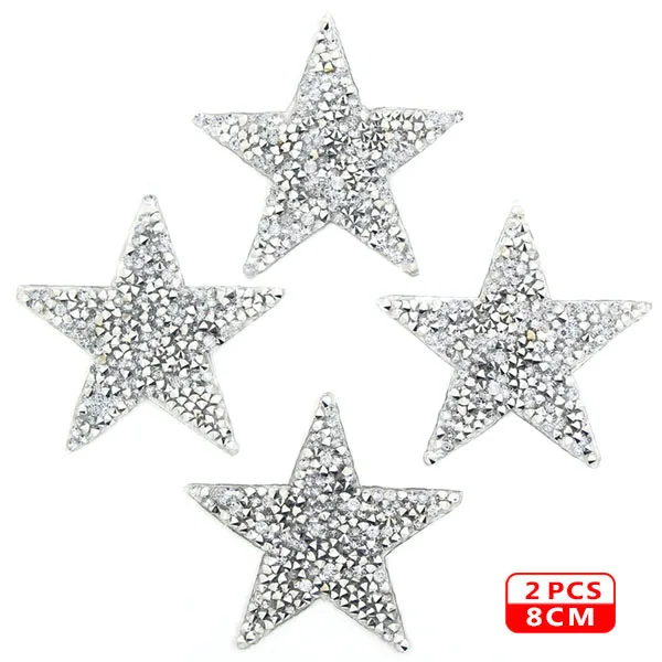 8cm Sliver 2pcs Стразы со звездами, смешанные размеры, нашивки, нашивки с вышивкой, термо-Стикеры для одежды, 5 видов цветов, блестки, нашивки для одежды, сделай сам - Цвет: 8cm Sliver 2pcs