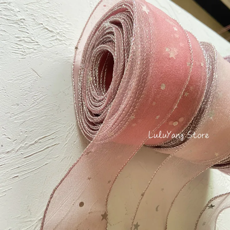 Тюлевая лента с блестками серебристая со звездами луной краями для поделок