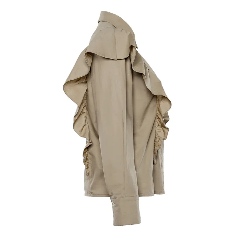 Элегантная плиссированная Блузка цвета хаки с длинным рукавом женские блузки