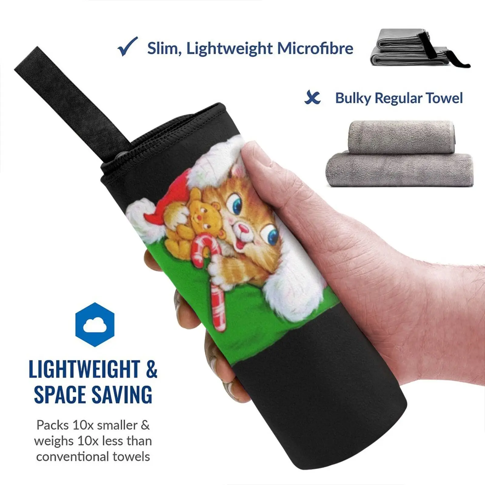 Милая Рождественская кошка быстросохнущее полотенце для спортзала ванны