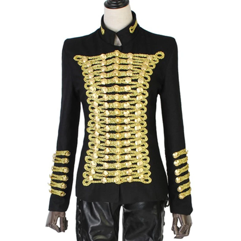 Runway BAROCCO Unique Fashion Rock Punk Jacket Women's Wool Blends Gold Buttons Army Napoleon Jacket