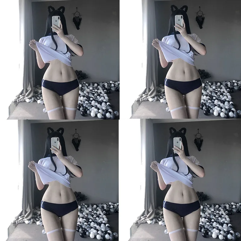 2Pc Japanese Student Costume Uniform Polyester Women Erotic Cosplay Outfit Sport Suit Playing Sexy Girl Lingerie Set Tops Shorts - купить по