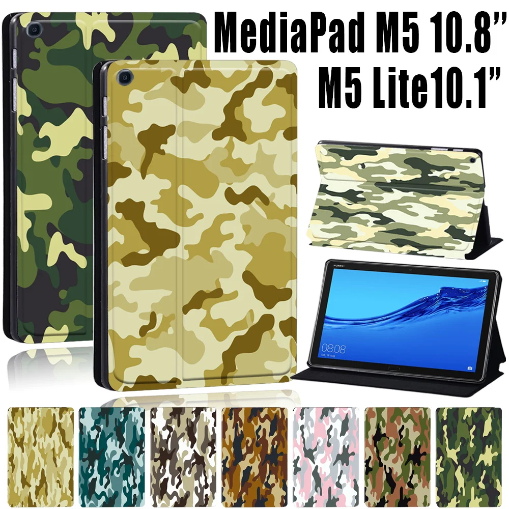 

Tablet Case for Huawei MediaPad M5 Lite 10.1camouflage Series Leather Flip Cover Case for Huawei MediaPad M5 10.8 + Stylus
