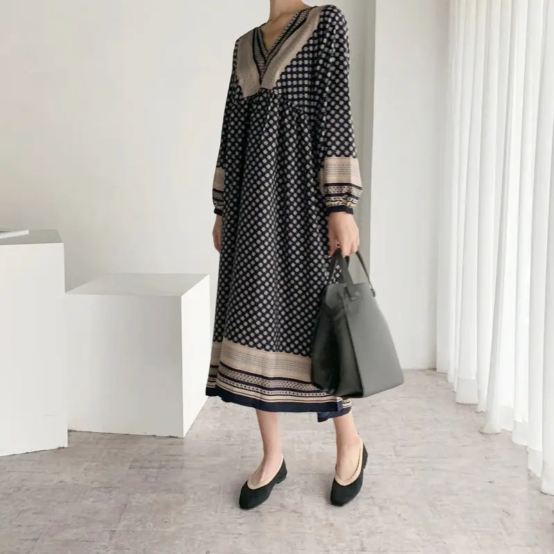 Женские свободные платья HziriP повседневные длинные в стиле ретро с цветочным