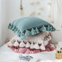 fashion knitted soft pillowcase chair seat knitting pom pom white home decor knit modern pillow cushion for sofa bed