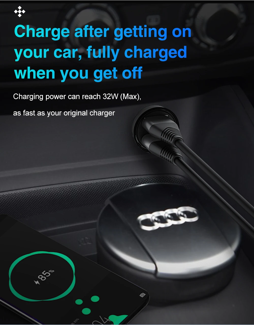 ROCK 32 Вт Металл Quick Charge 4,0 3,0 Автомобильное зарядное устройство двойной USB для Samsung Huawei Supercharge Quick Charge SCP 5A адаптер Автомобильное зарядное устройство