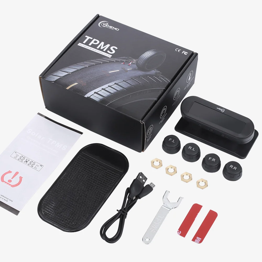 

TPMS Tire Pressure Monitoring System 5v Black Tire Pressure monitor system solar power with 4 sensor tmps car security alarm