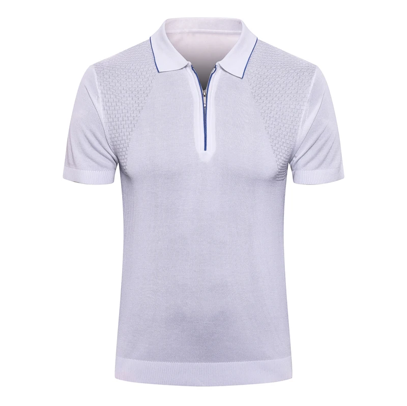 Мужская шелковая рубашка-поло с молнией в клетку | одежда