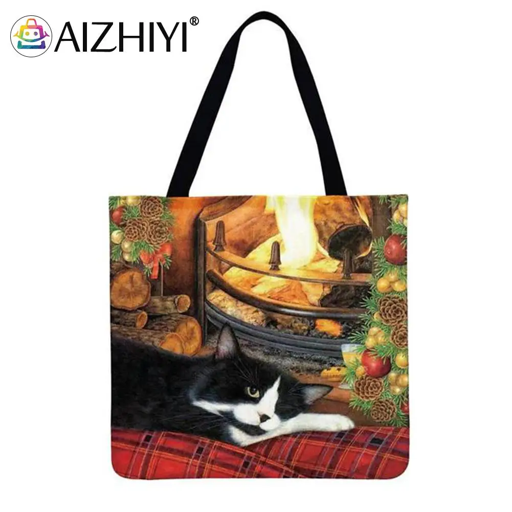 

Fashion Women Cat Animal Printed Shoulder Shopping Bag Casual Ladies Large Capacity Tote Handbags